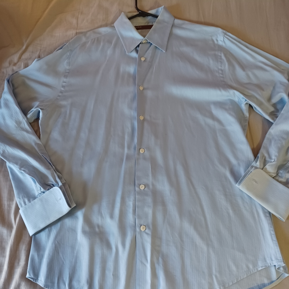 Perry Ellis mens french cuff light blue large dress shirt
